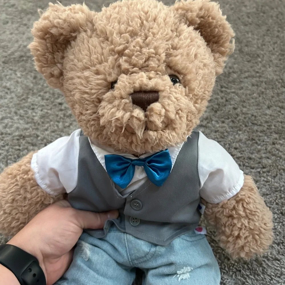 Build A Bear Plush Teddy Bear Tan Blue Bowtie Vest Denim Outfit‎ Stuffed Animal